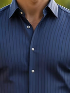 Men's Slim-Fit Striped Mandarin Collar Shirt