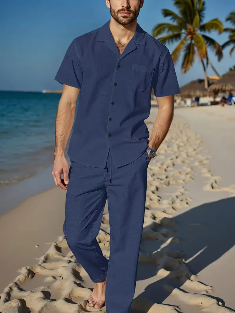 Men's Short Sleeve Shirt and Trousers Set