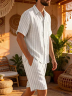 Men's Vertical Stripe Shirt and Shorts Set