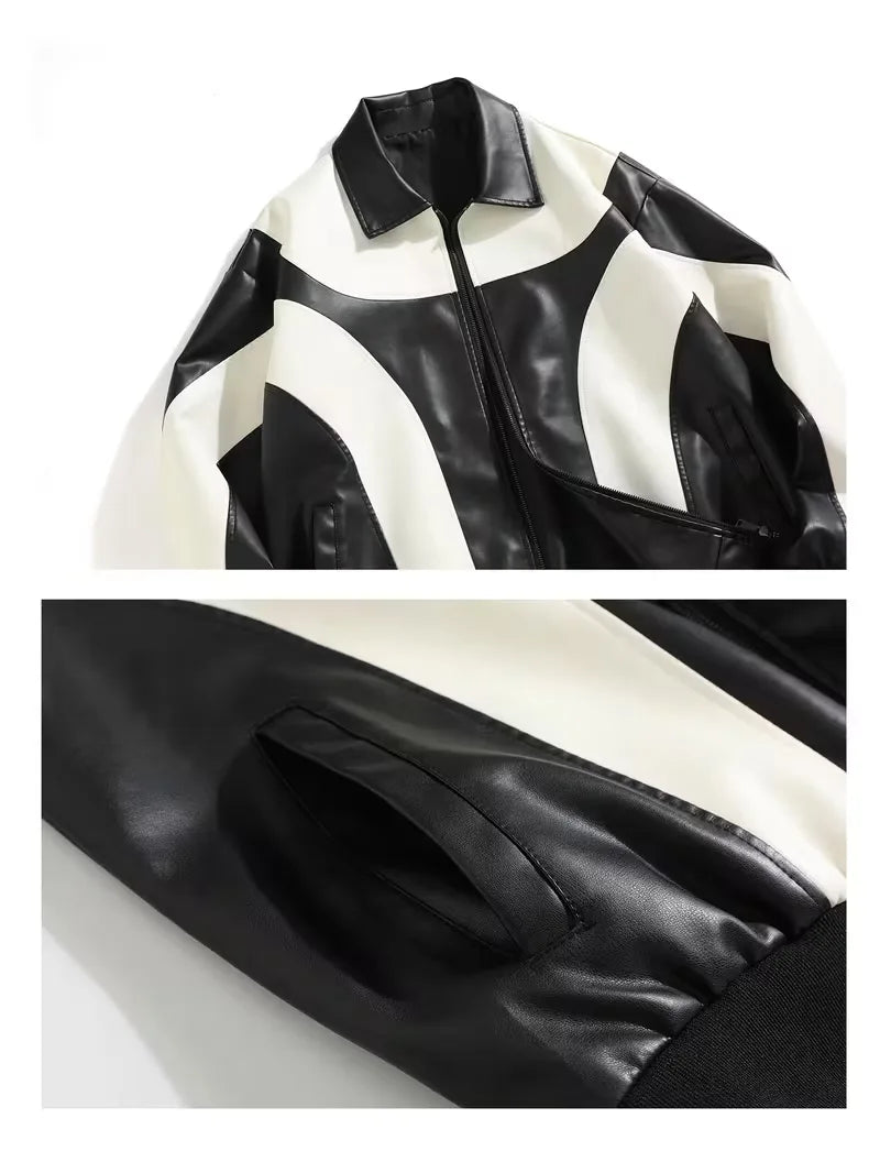 Men's Colour-Block Faux Leather Jacket