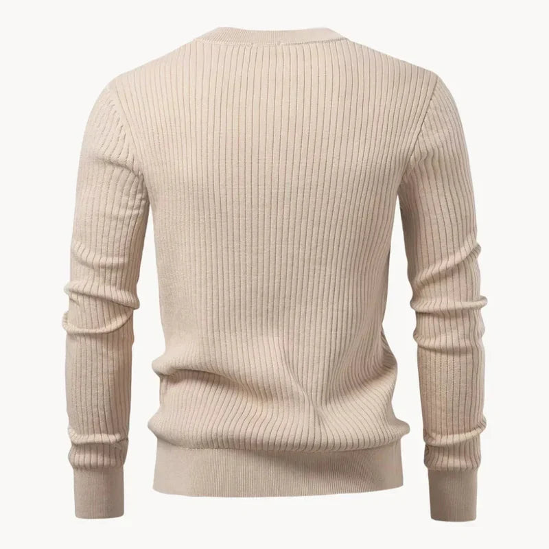 Men's Ribbed Henley Knit Jumper – Button Neck