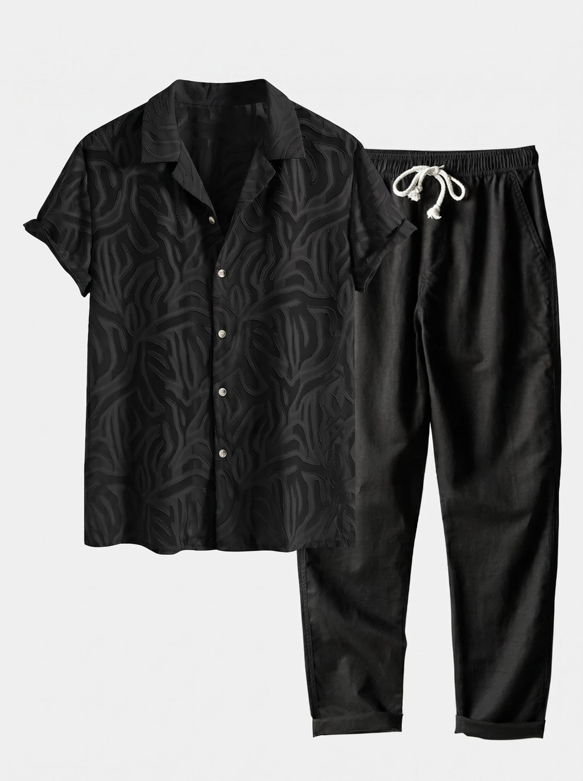Men's Cuban Collar Summer Co-Ord – Textured Shirt