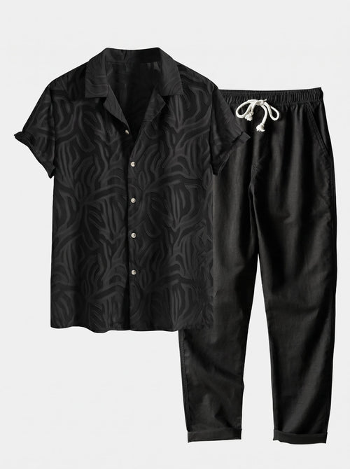 Men's Cuban Collar Summer Co-Ord – Textured Shirt