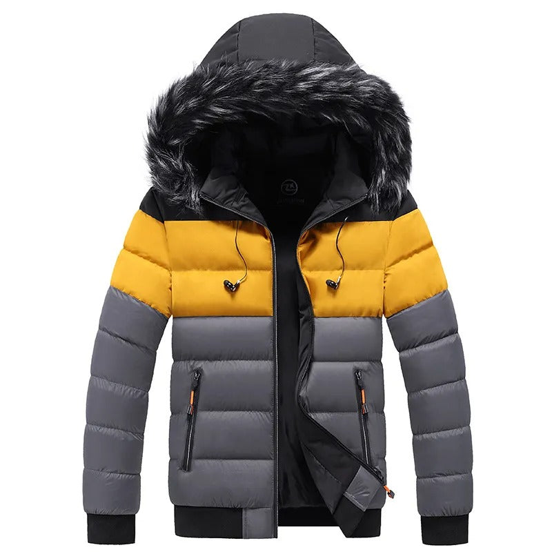 Men's faux fur-Trim Hooded Thermal Down Puffer Jacket
