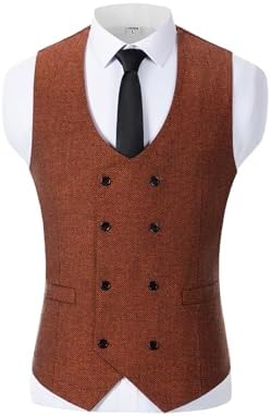 Men's Double-Breasted wool-blend Tweed Waistcoat with V-Neck