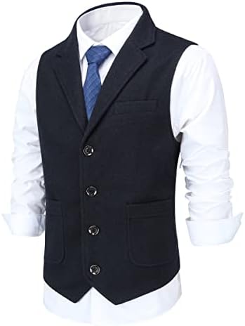 Men's wool-blend Tweed Waistcoat with Notched Lapels and Patch Pockets