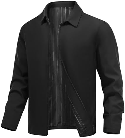 Men's Lightweight Collared Zip Jacket – Minimalist Shirt-Collar
