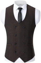 Men's Double-Breasted wool-blend Tweed Waistcoat with V-Neck