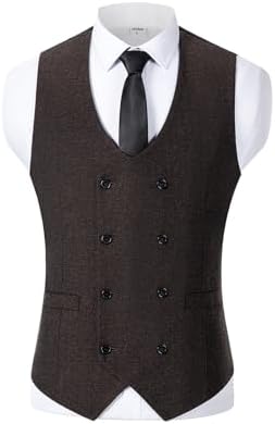 Men's Double-Breasted wool-blend Tweed Waistcoat with V-Neck