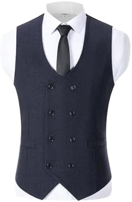 Men's Double-Breasted wool-blend Tweed Waistcoat with V-Neck