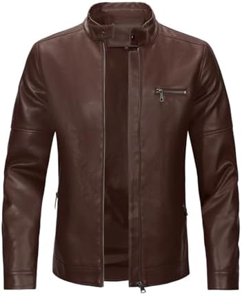 Men's Sleek Faux-Leather Biker Jacket – Minimal Stand-Collar Zip-Up Moto