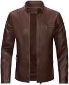 Men's Sleek Faux-Leather Biker Jacket – Minimal Stand-Collar Zip-Up Moto