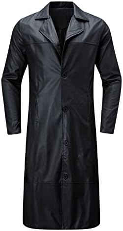 Men's Faux Leather Trench Coat with Notched Lapels