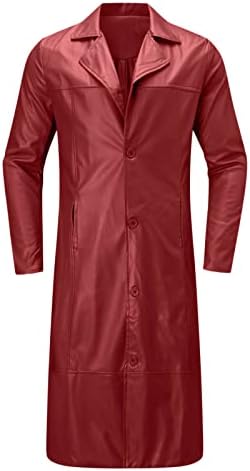 Men's Faux Leather Trench Coat with Notched Lapels