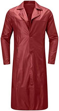 Men's Faux Leather Trench Coat with Notched Lapels