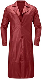 Men's Faux Leather Trench Coat with Notched Lapels