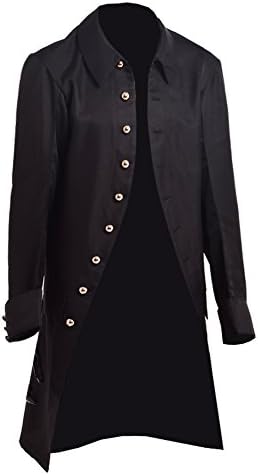 Men's Vintage Long Coat with Button Front and Turn-Back Cuffs