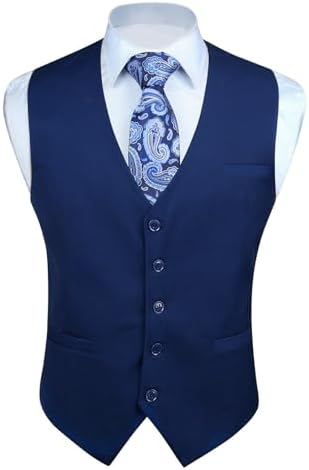 Men's Plain Formal Waistcoat with V-Neck and Welt Pockets