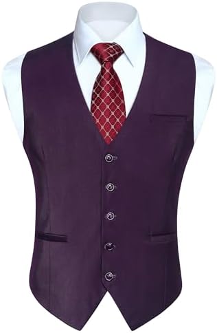 Men's Plain Formal Waistcoat with V-Neck and Welt Pockets