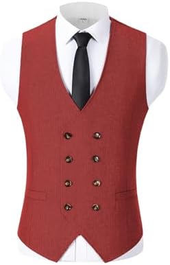 Men's Double-Breasted wool-blend Tweed Waistcoat with V-Neck