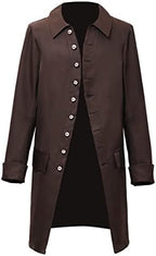 Men's Vintage Long Coat with Button Front and Turn-Back Cuffs