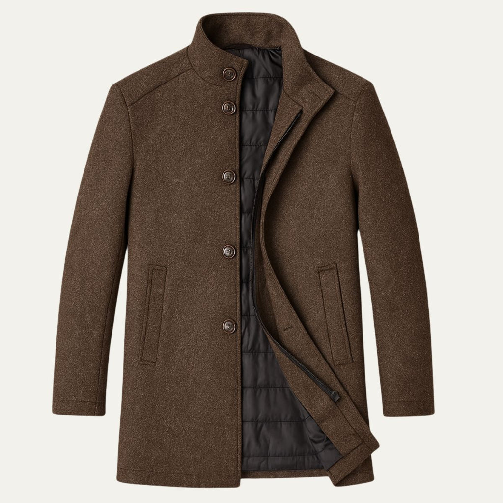 Men's Classic Wool-Blend Overcoat – Structured Collar, Button Front