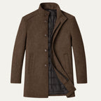 Men's Classic Wool-Blend Overcoat – Structured Collar, Button Front