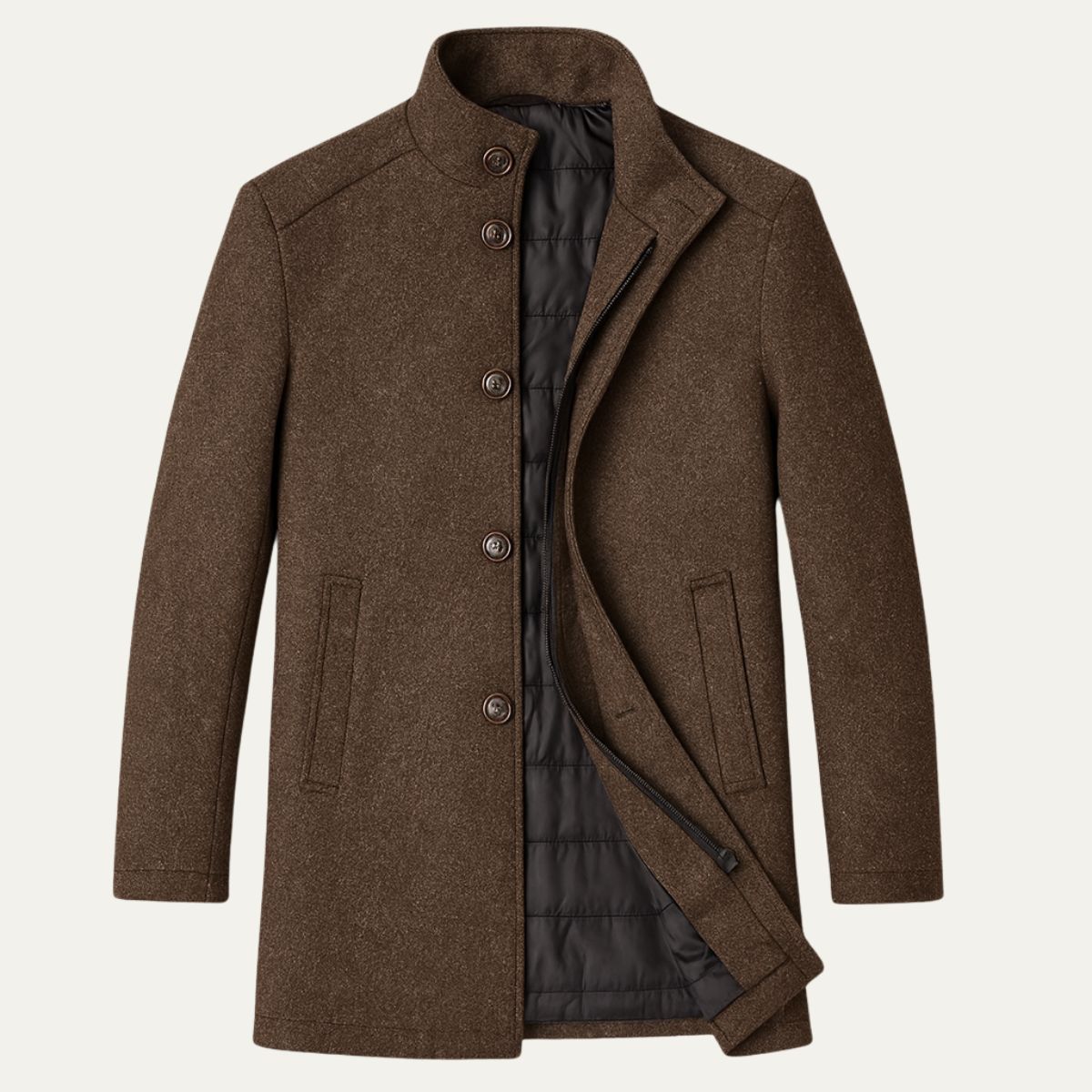 Men's Classic Wool-Blend Overcoat – Structured Collar, Button Front