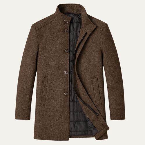Men's Classic Wool-Blend Overcoat – Structured Collar, Button Front