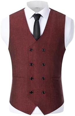Men's Double-Breasted wool-blend Tweed Waistcoat with V-Neck
