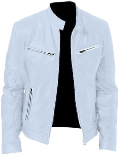 Men's Vintage Faux-Leather Biker Jacket – Slim-Fit Stand-Collar Zip-Up
