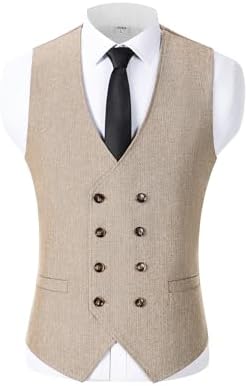Men's Double-Breasted wool-blend Tweed Waistcoat with V-Neck
