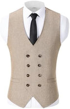 Men's Double-Breasted wool-blend Tweed Waistcoat with V-Neck