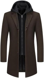 Men's Hooded Wool Blend Winter Coat – Long Tailored Overcoat