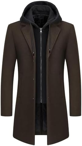 Men's Hooded Wool Blend Winter Coat – Long Tailored Overcoat