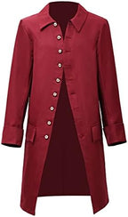 Men's Vintage Long Coat with Button Front and Turn-Back Cuffs