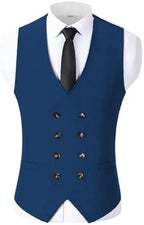 Men's Double-Breasted wool-blend Tweed Waistcoat with V-Neck