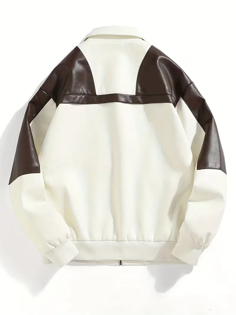 Men's Panelled Faux Leather Zip Jacket