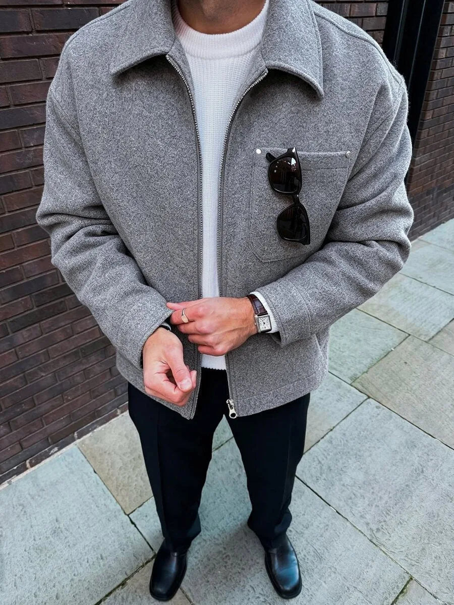 Men's Bomber Jacket with Collared Neckline