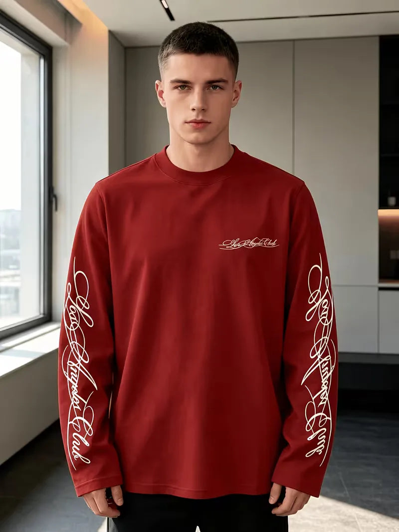 Men's Crew-Neck Longsleeve with Script Graphics – Six Colours