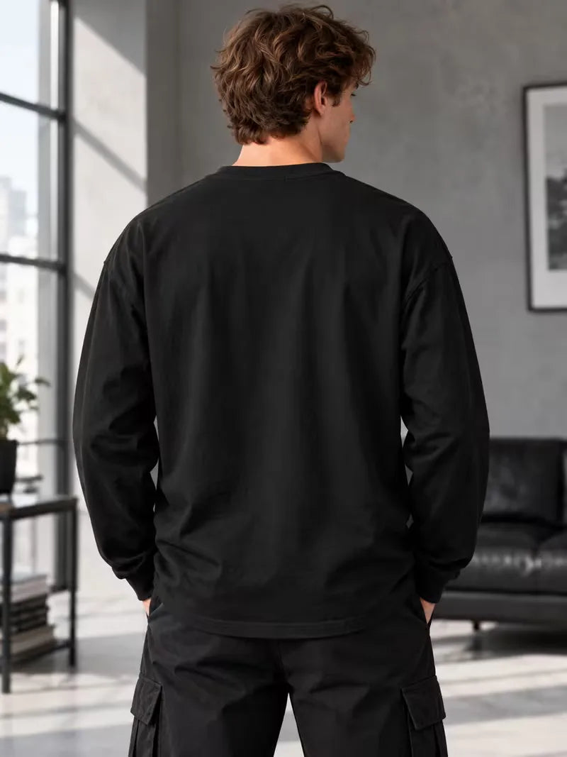 Men's Crew-Neck Longsleeve with Script Graphics – Six Colours