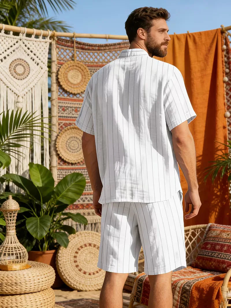 Men's Vertical Stripe Shirt and Shorts Set