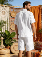 Men's Vertical Stripe Shirt and Shorts Set