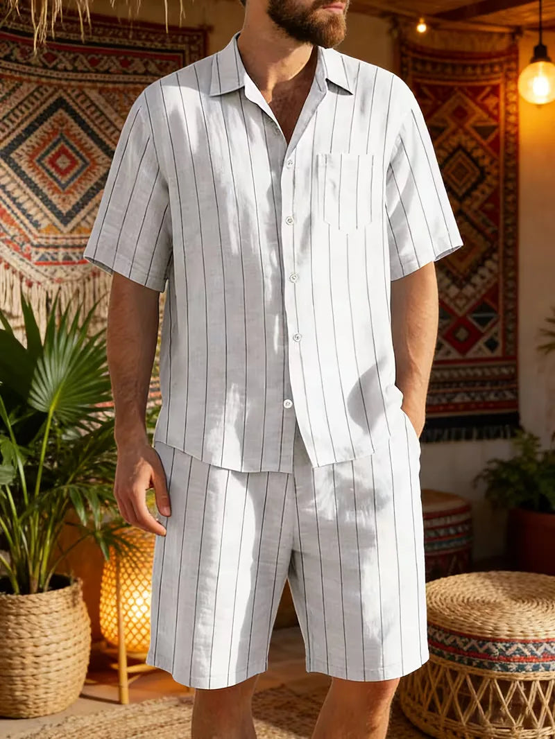 Men's Vertical Stripe Shirt and Shorts Set