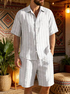 Men's Vertical Stripe Shirt and Shorts Set