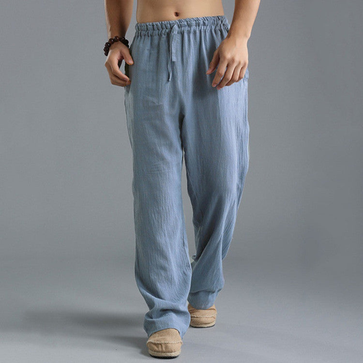 Men's Relaxed linen-look Trousers – Breathable Elastic-Waist Pants