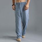 Men's Relaxed linen-look Trousers – Breathable Elastic-Waist Pants