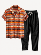 Men's Printed Cuban Shirt and linen-look Blend Trousers