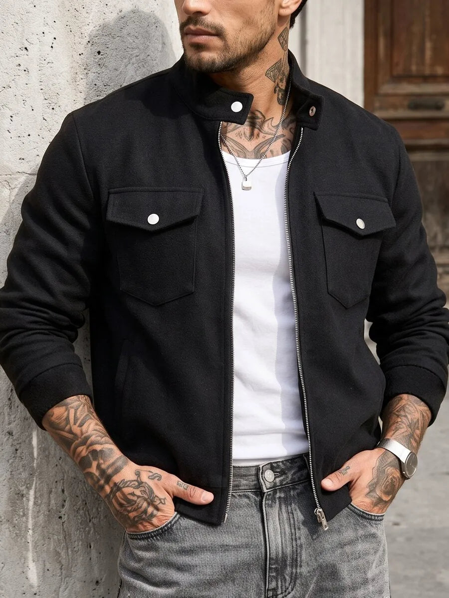 Men's Bomber Jacket with Collared Neckline