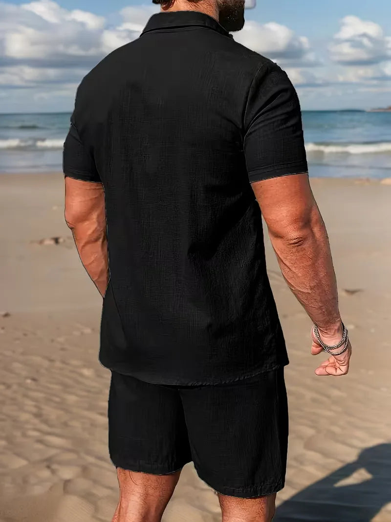 Men's Short Sleeve Shirt and Shorts Set in Apricot